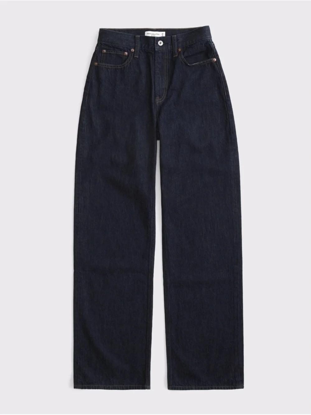 Abercrombie & Fitch High Rise Loose Drapey Rigid Jeans in Dark Rinse Denim - Picture 8 of 13